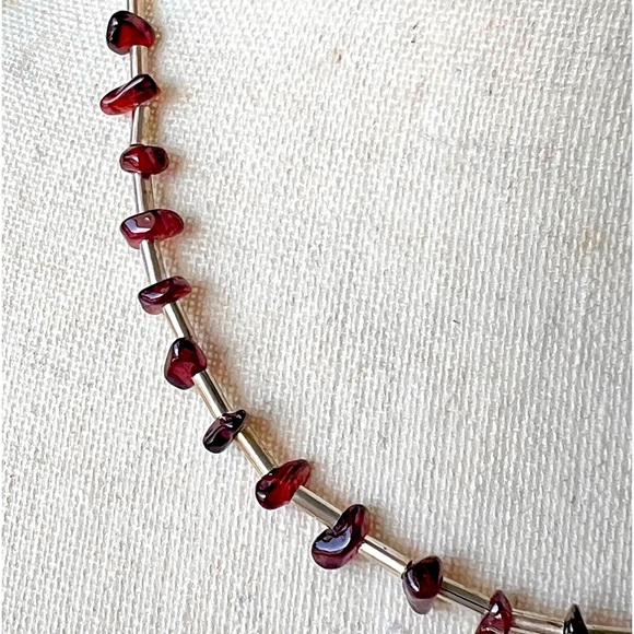 Carolyn Pollack Relios Sterling Liquid Silver Garnet Bead Necklace EUC